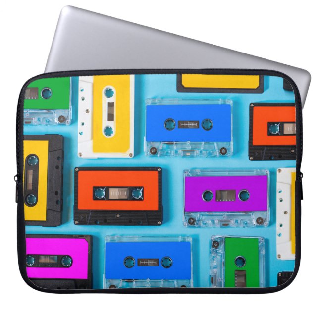 Funda Para Portátil Cassette retro: Colección de fondo azul (Frente)