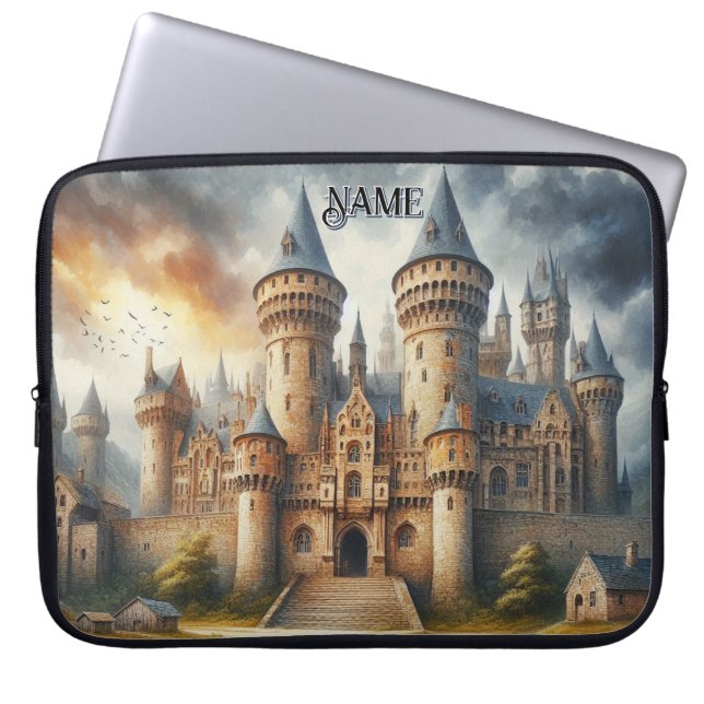 Funda Para Portátil Castillo medieval al atardecer con cielos atmosfér (Frente)