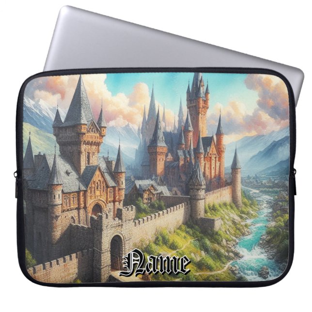 Funda Para Portátil Castillo medieval en un paisaje montañoso (Frente)