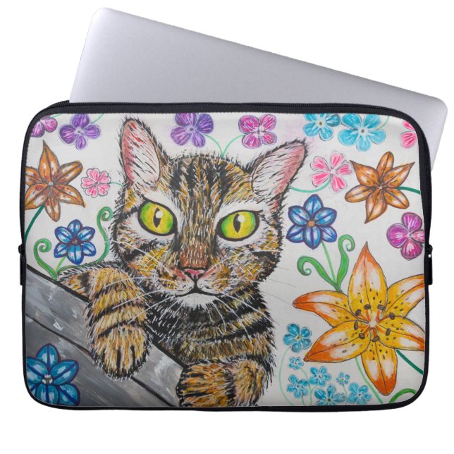 Funda Para Portátil Cat in floral background Electronics Bag (Frente)