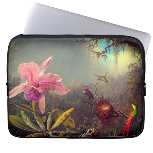 Funda Para Portátil Cattleya Orchid y tres Hummingbirds Heade (Frente)
