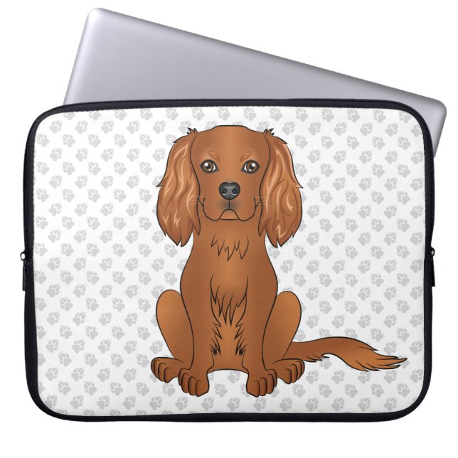 Funda Para Portátil Cavalier King Charles Spaniel rubí & Huellas (Frente)