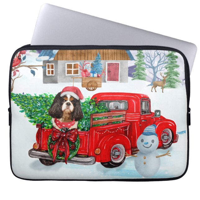 Funda Para Portátil Cavalier King Dog En La Nieve Del Camión De Entreg (Frente)