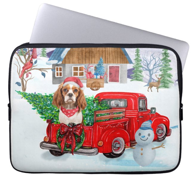 Funda Para Portátil Cavalier King Dog En La Nieve Del Camión De Entreg (Frente)