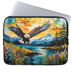 Funda Para Portátil Caza de águilas calvas en flores silvestres
