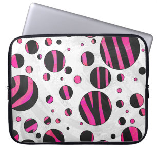 Funda Para Portátil Cebra de punto de piloka negra y rosa caliente
