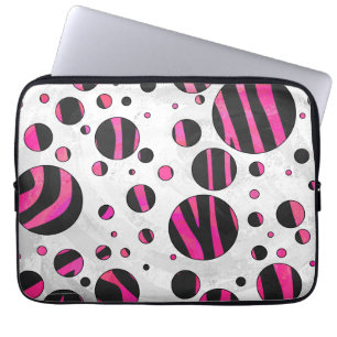 Funda Para Portátil Cebra de punto de piloka negra y rosa caliente