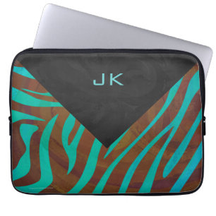 Funda Para Portátil Cebra Marrón y Azul con Monograma