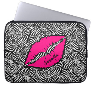 Funda Para Portátil Cebra simple con labios rosados personalizados