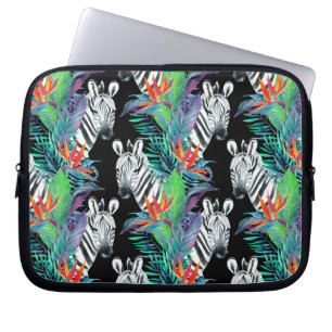 Funda Para Portátil Cebra y modelo de flores exótico