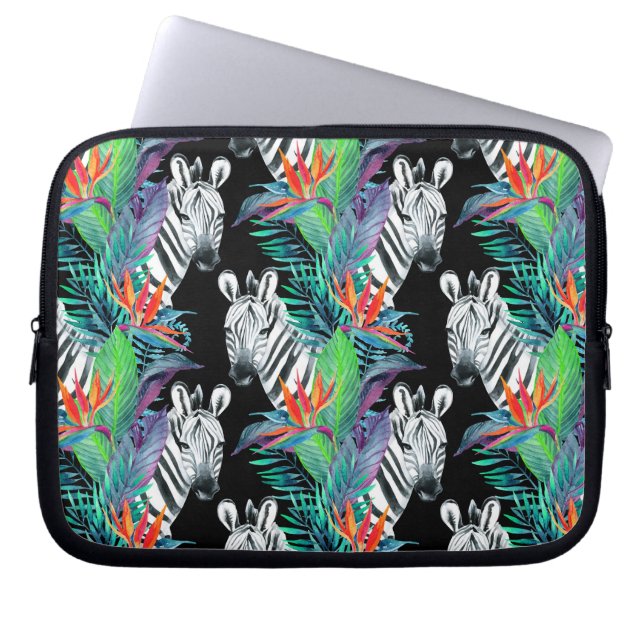 Funda Para Portátil Cebra y modelo de flores exótico (Frente)