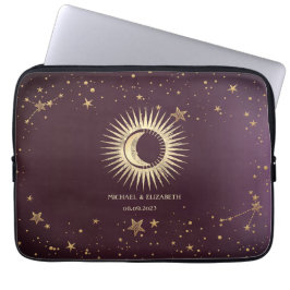 Funda Para Portátil Celestial Gold Sun And Moon Stars Burgundy