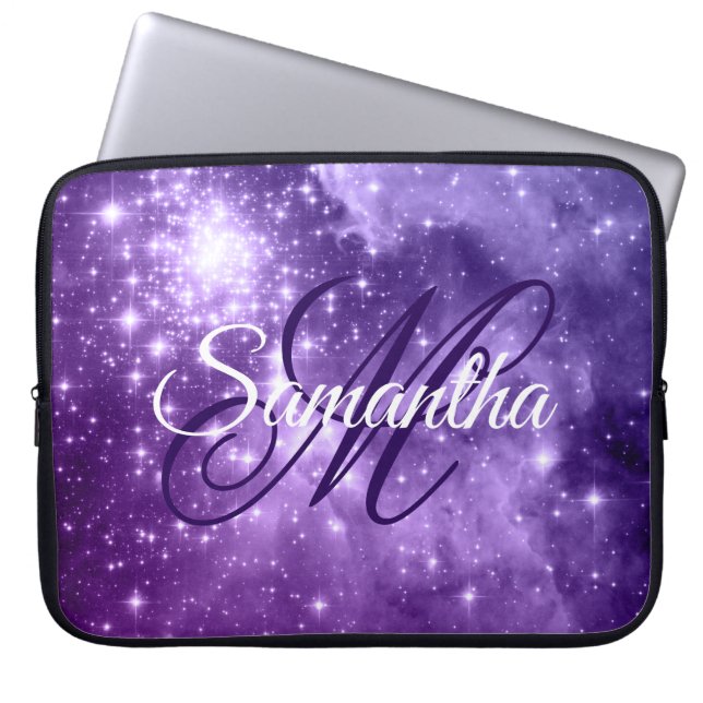 Funda Para Portátil Celestial Purple Starry Sparkle Fancy Monogram (Frente)