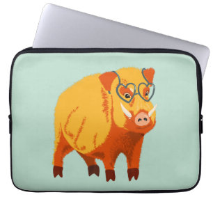 Funda Para Portátil Cerdo Cuto - Cachorro Geek Con Gafas