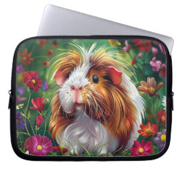 Funda Para Portátil Cerdo guineano de larga data entre flores vibrante