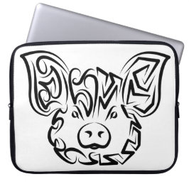 Funda Para Portátil Cerdo tribal blanco y negro