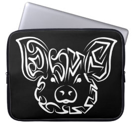 Funda Para Portátil Cerdo tribal blanco y negro