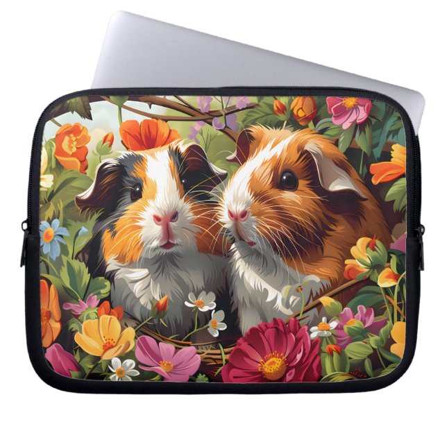 Funda Para Portátil Cerdos de Guinea entre los floreros de los jardine (Frente)