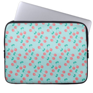 Funda Para Portátil Cerezas Pintadas a Mano Acuarela Rosa Turquesa
