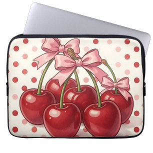 Funda Para Portátil Cerezas Rojas Dulces Lazos Rosados Lunares Retro