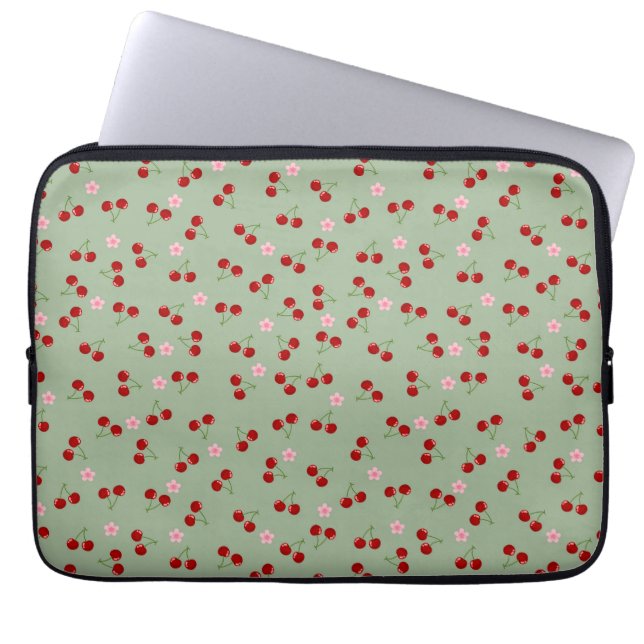 Funda Para Portátil Cerezas Y Flores (Frente)