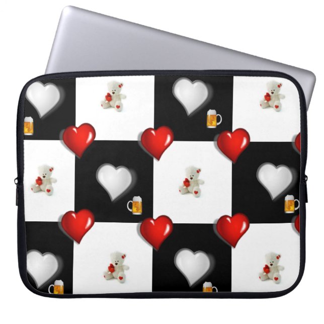 Funda Para Portátil Cerveza Teddy Bear blanca de manga para portátiles (Frente)