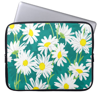 Funda Para Portátil Chamomile Turquoise: Ilustracion floral sin foco.