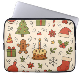 Funda Para Portátil Cheerful Christmas Doodle Pattern