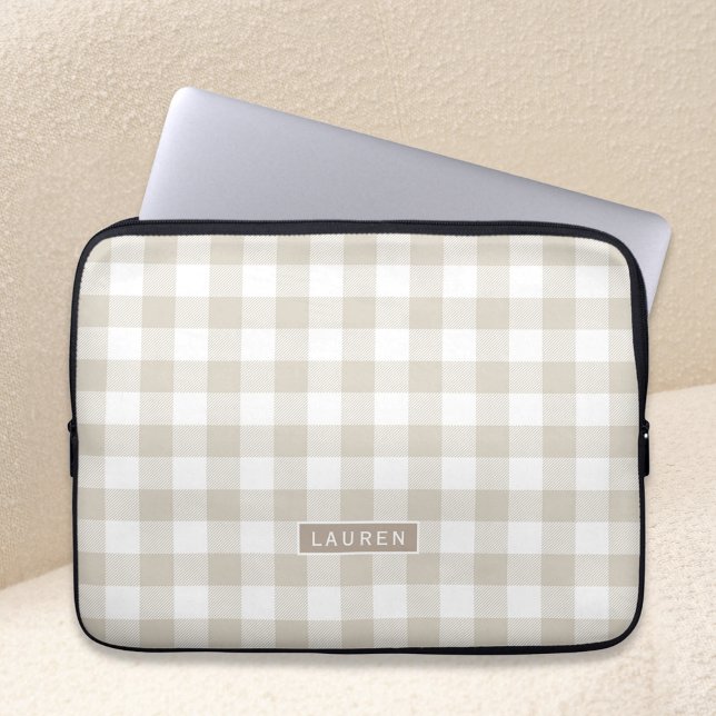 Funda Para Portátil Cheque de búfalo beige de granja Monogramado (Subido por el creador)