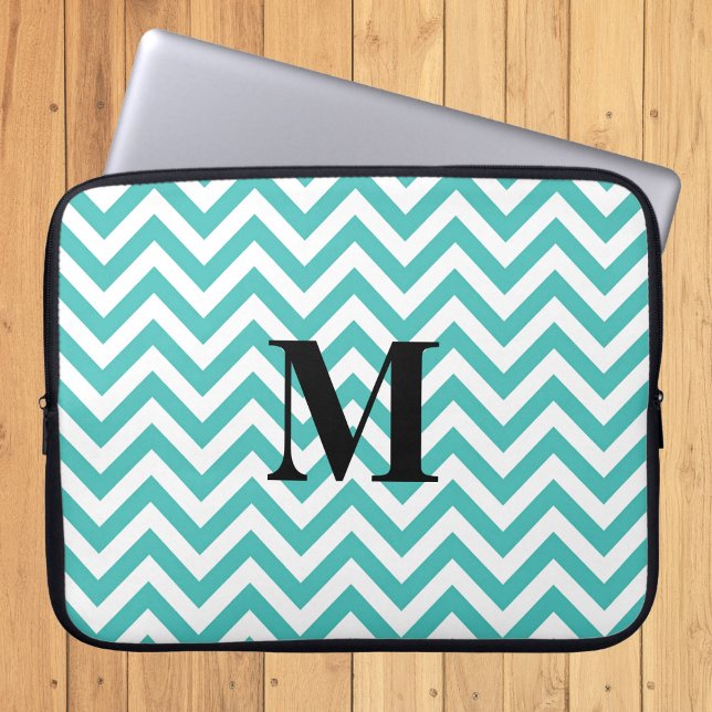 Funda Para Portátil Chevron Azul con Monograma (Subido por el creador)