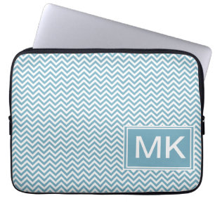 Funda Para Portátil Chevron azul con monograma