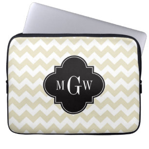 Funda Para Portátil Chevron blanco beige Quatrefoil negro 3 Monograma