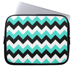 Funda Para Portátil Chevron blanco y negro turquesa