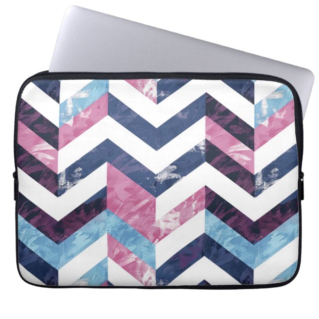 Funda Para Portátil Chevron de mármol blanco rosa azul (Frente)