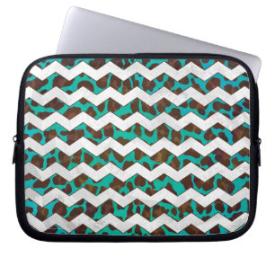 Funda Para Portátil Chevron Leopardo Impreso Marrón y Turquesa