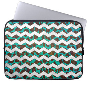 Funda Para Portátil Chevron Leopardo Impreso Marrón y Turquesa