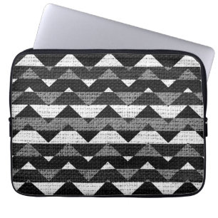 Funda Para Portátil Chevron negro y blanco Zigzag Burlap Jute