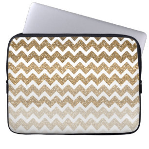 Funda Para Portátil Chevron Ombre, Purpurina de la imitación del oro