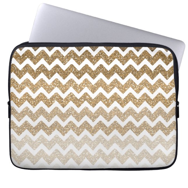 Funda Para Portátil Chevron Ombre, Purpurina de la imitación del oro (Frente)