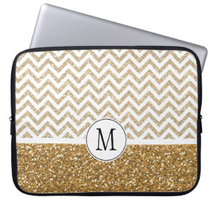 Funda Para Portátil Chevron Purpurina Gold Glam Faux