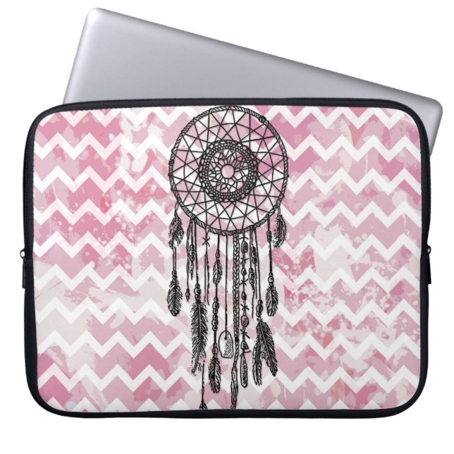 Funda Para Portátil Chevron rosado Dreamcatcher (Frente)