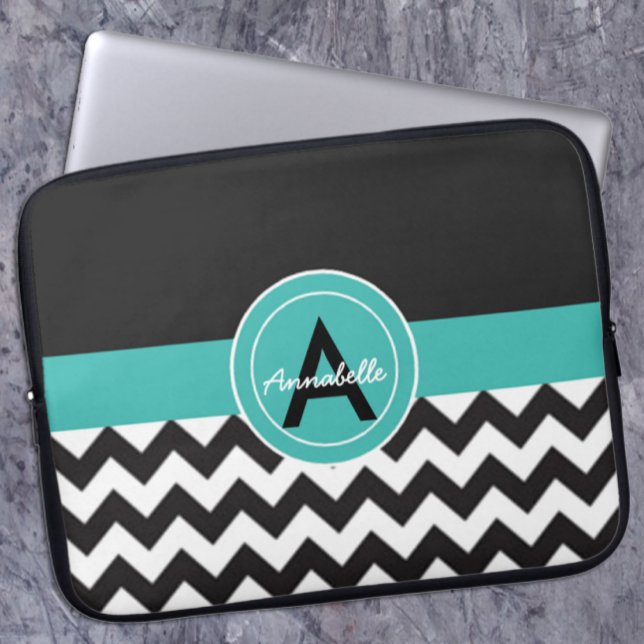 Funda Para Portátil Chevron Teal Negro (Subido por el creador)