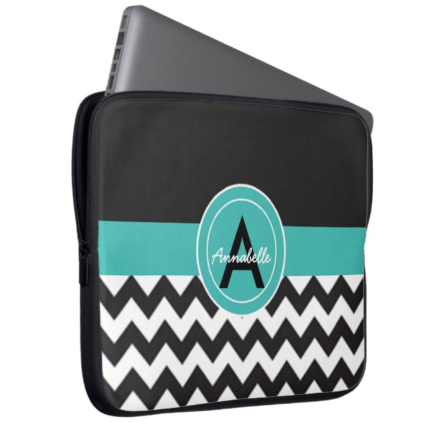 Funda Para Portátil Chevron verde azulado negro (Anverso derecho)