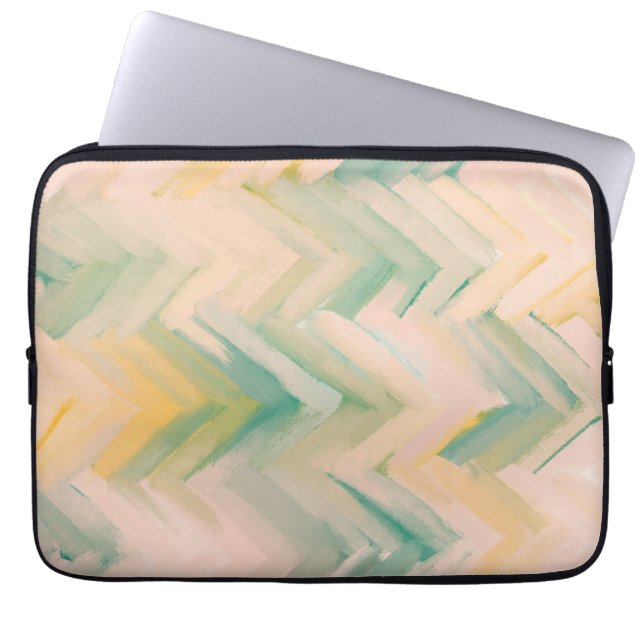 Funda Para Portátil Chevron verde rosado. Línea geométrica abstracta m (Frente)