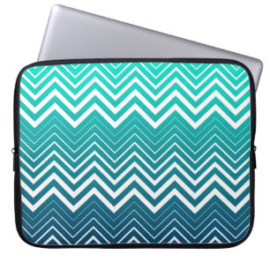 Funda Para Portátil Chevron Zigzag Blanco Y Fondo Verde Azul