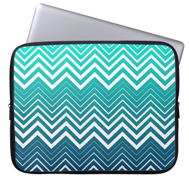 Funda Para Portátil Chevron Zigzag Blanco Y Fondo Verde Azul (Frente)