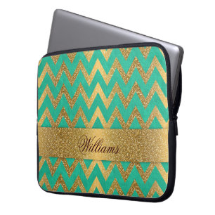 Funda Para Portátil Chevron zigzag purpurina de oro de moda