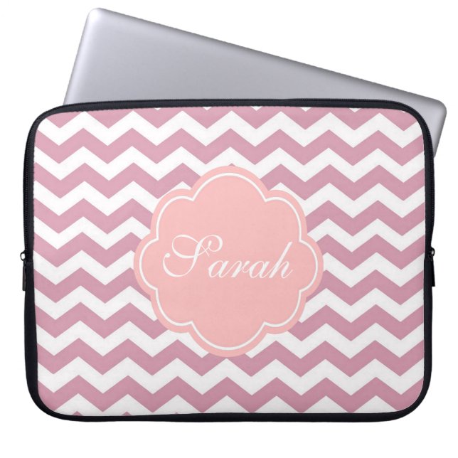 Funda Para Portátil chevron zigzag rosa simple, elegante y moderno (Frente)