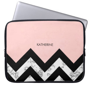Funda Para Portátil Chevrons blanco y rosa negro