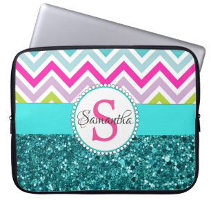 Funda Para Portátil Chevrons coloridos y luminosos   Purpurina Turques
